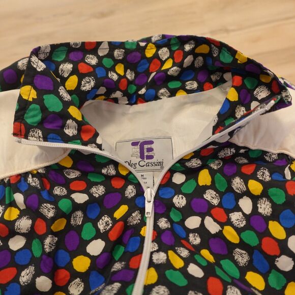 Oleg Cassini Women M Jacket Bomber Silk Multicolor Dots Rainbow Full Zip VTG - Picture 4 of 9